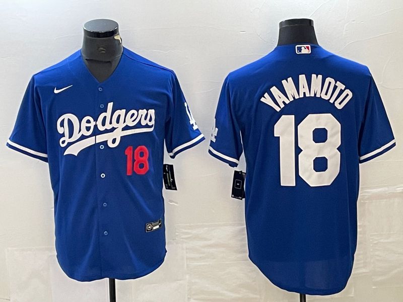 Men Los Angeles Dodgers 18 Yamamoto Blue Nike Game MLB Jersey style 6